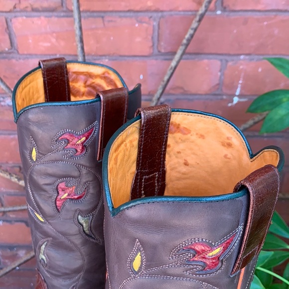 FRYE NEW Floral Inlay Brown Leather Boots 8 - Picture 8 of 11